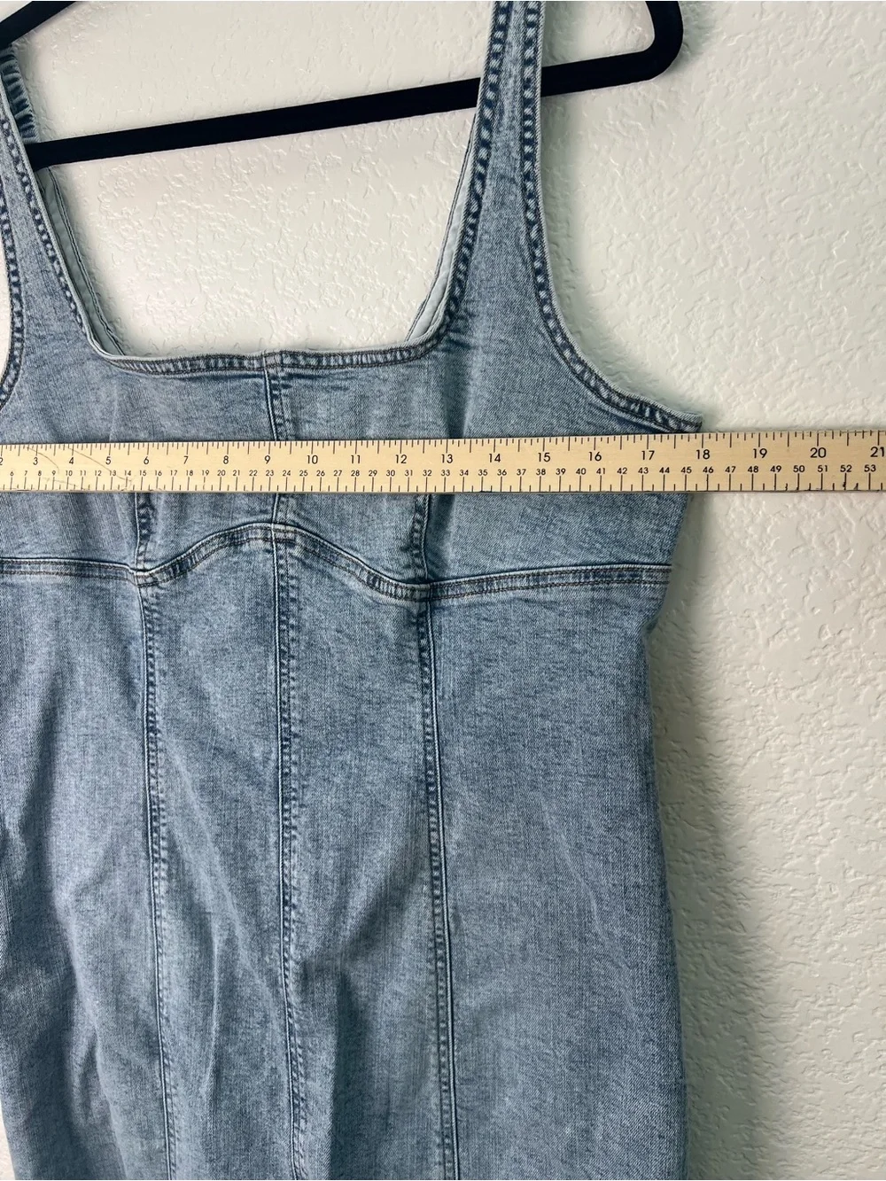 Wild Fable Denim Midi Dress Light Wash Bodycon Square Neck Side Slit Large - Picture 6 of 14